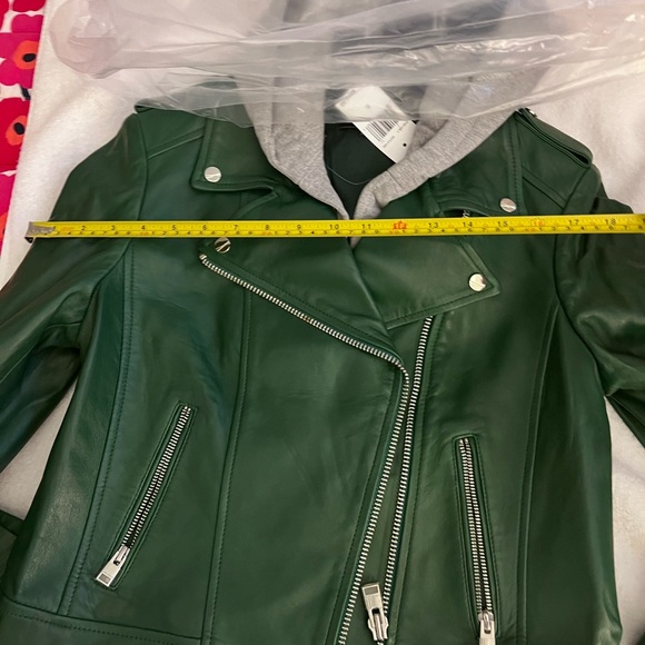 - NWT LAMARQUE Holy Hooded Lambskin Leather Biker Jacket. Bottle Green SZ SMALL - Picture 14 of 16